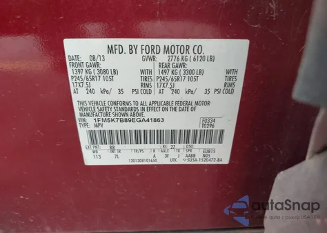 2014 Ford Explorer z USA, uszkodzony, nr VIN 1FM5K7B89EGA41863